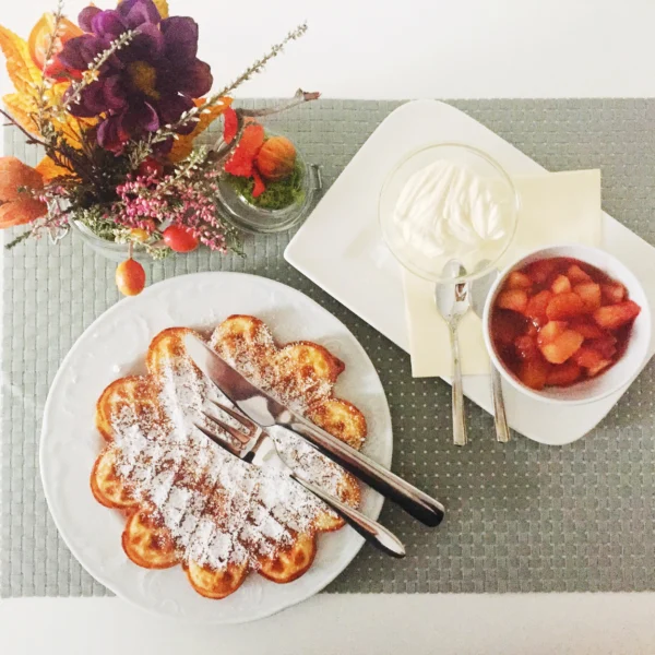 Rezept für Mandelwaffeln mit Kompott