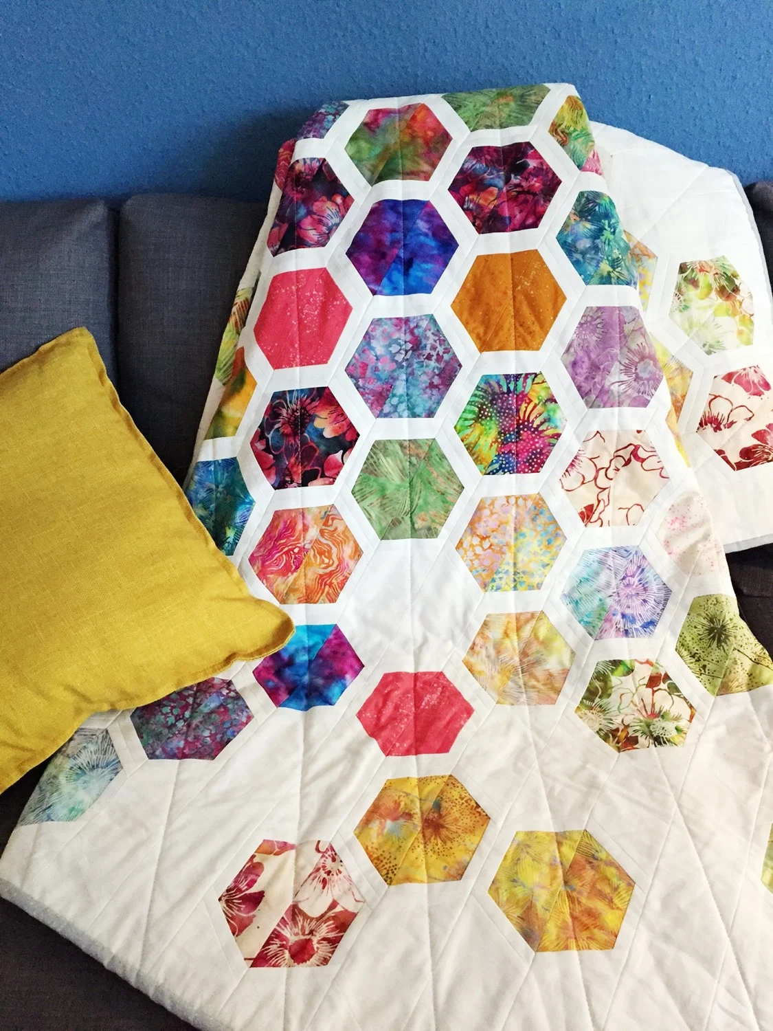 Quilt Patchworkdecke "Tropical" Hexagone
