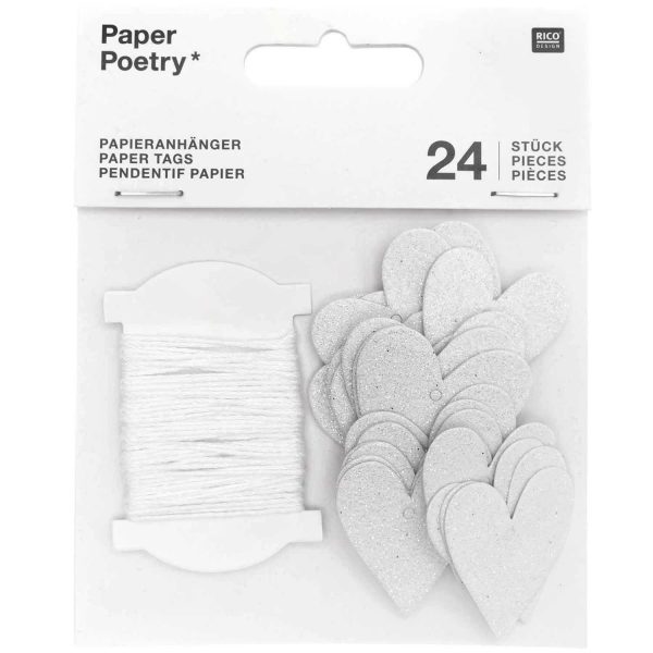 Paper Poetry - Papieranhänger Herzen - Glitter Weiß - 99001.22.25