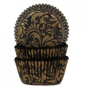 House of Marie - 50 Cupcake-Förmchen - florales Muster schwarz/gold