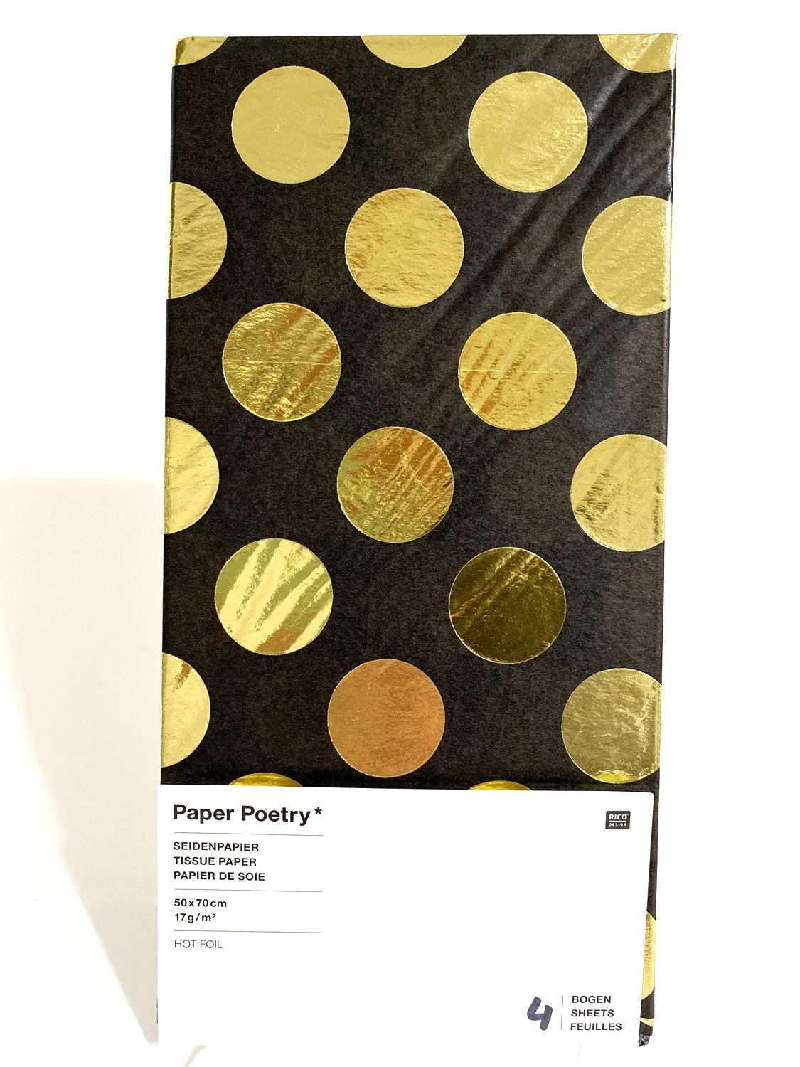 Seidenpapier - Schwarz mit Goldpunkten / Hot Foil - 4 Bögen á 50 x 70 cm - Rico Design