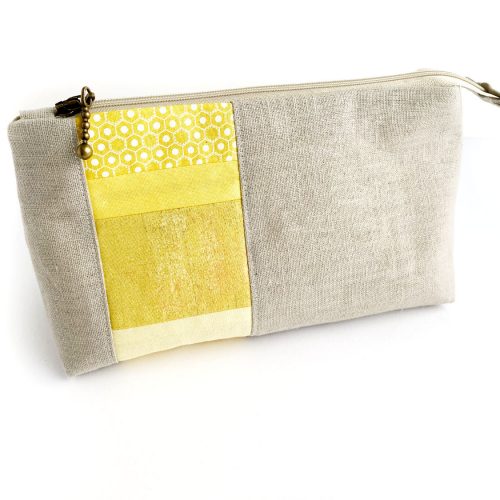 Reißverschlußtasche - Patchwork, gelb mit Leinen