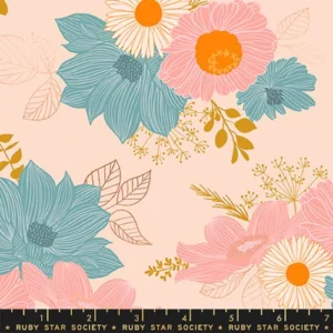 Moda - Ruby Star Society - Elixir - Salon Flowers Peach Cream Metallic - Melody Miller - RS0037 11M