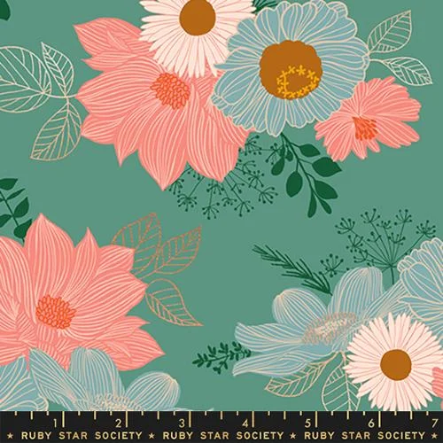 Moda - Ruby Star Society - Elixir - Salon Flowers Watercress Metallic - Melody Miller - RS0037 13M