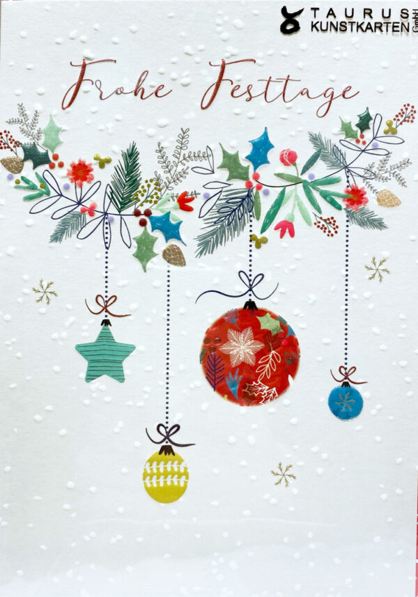 Weihnachtskarte - Frohe Festtage - Zweig mit Kugeln - Laura Darrington - TA-HY273