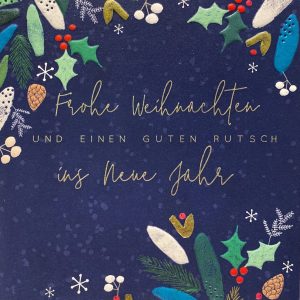Weihnachtskarte - Frohe Weihnachten und einen guten Rutsch ins neue Jahr - Zweige auf Dunkelblau - Laura Darrington - TA-HY274