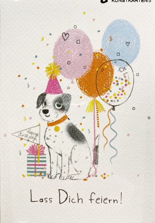 Grußkarte - Lass dich feiern! - Hund mit Luftballons - DV 9388