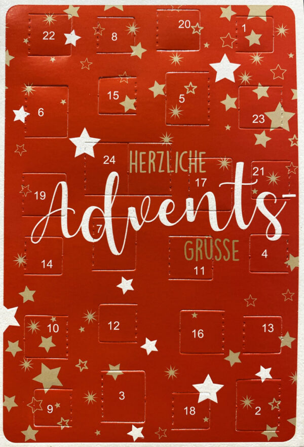 Adventskalenderkarte - Herzliche Adventsgrüße - Rot mit Sternen - 223-481/2