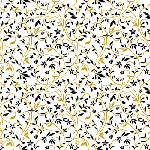 Henry Glass - Black, White & 24 Karat - Swirling Vine - 2869M-11
