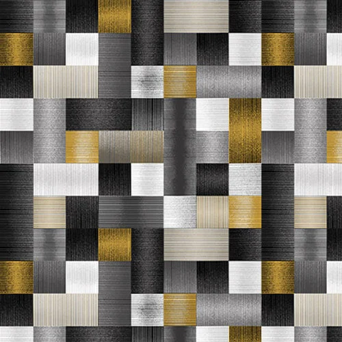Henry Glass - Black, White & 24 Karat - Geo Plaid - 2874M-99