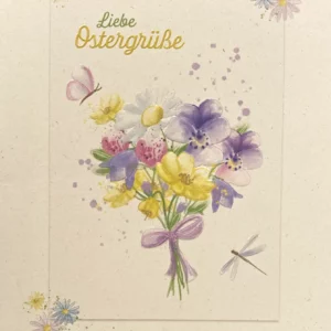 Grußkarte - Liebe Ostergrüße - Blumenstrauß - plastikfrei verpackt