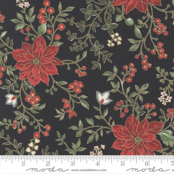 Moda - Merry Manor Metallic - Poinsettia Waltz Black - 33661 15M