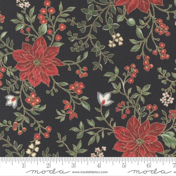 Moda - Merry Manor Metallic - Poinsettia Waltz Black - 33661 15M