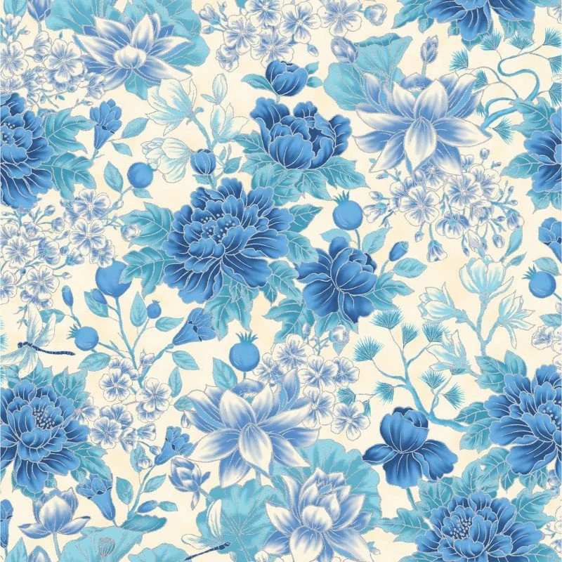 The Textile Pantry - Summer Palace - Ivory Blue Floral - 0021-12