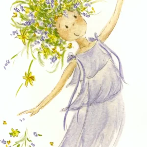 Postkarte - Frühlingchen - Elfe mit Frühlingsblumen - Gisela Herberger