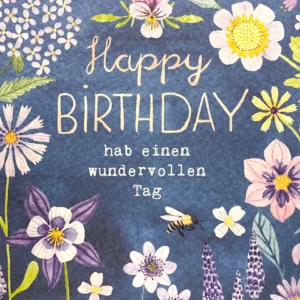 Postkarte - Happy Birthday - Blumen & Biene