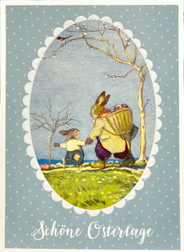 Postkarte - Schöne Ostertage - Zwei Hasen mit Glitzer