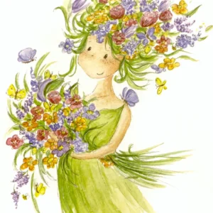 Postkarte - Sommerchen - Elfe mit Sommerblumen - Gisela Herberger