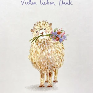 Postkarte - Vielen lieben Dank - Schaf mit Blumen - Louise Mulgrew