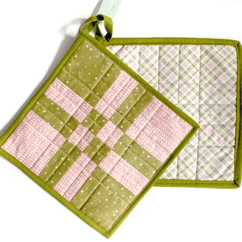 Topflappen-Set - Disappearing Nine Patch - Grün/Rosa