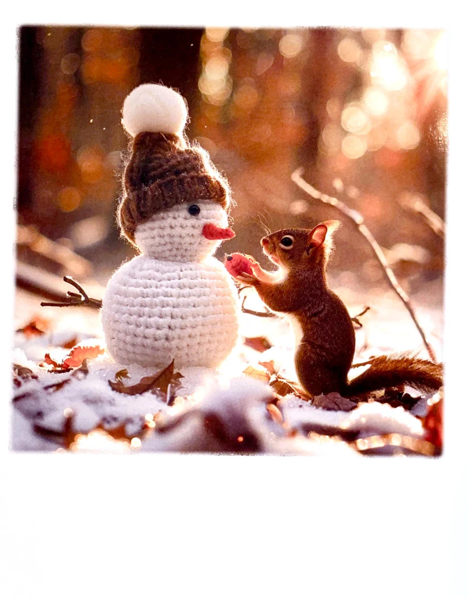 Postkarte - Eichhörnchen & Schneemann