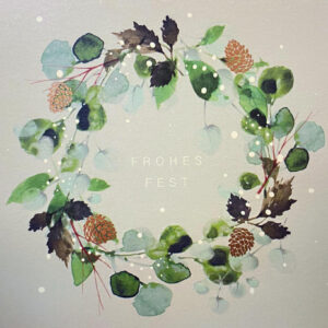 Weihnachtskarte - Frohes Fest - Goldene Zapfen im Kranz