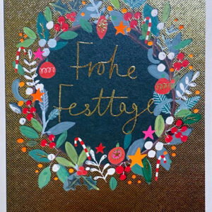 Weihnachtskarte - Frohe Festtage - Kranz mit Gold & Neon