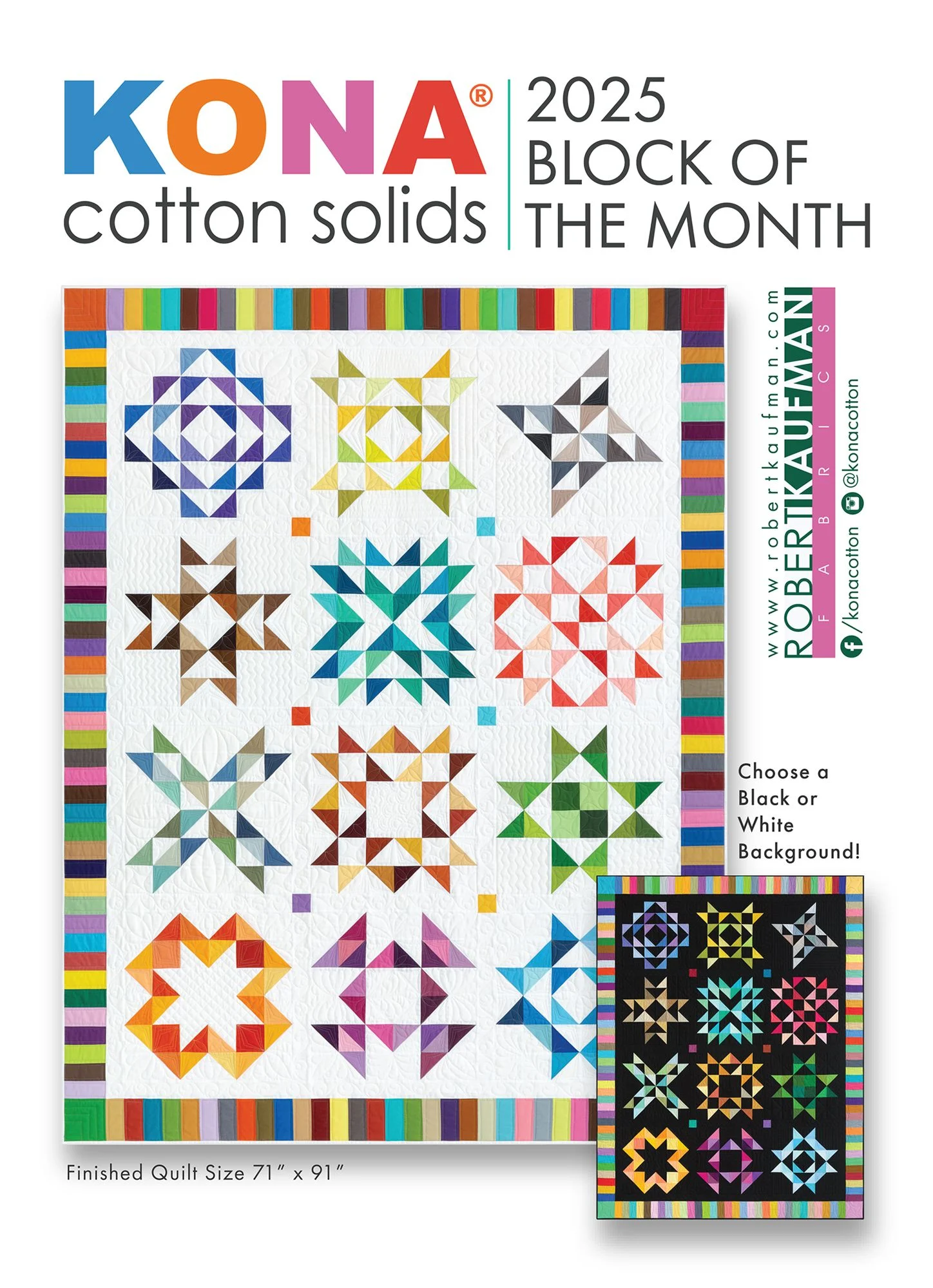 Robert Kaufman KONA Solids - Block of the Month 2025 - Anleitungskarten + Übersetzung