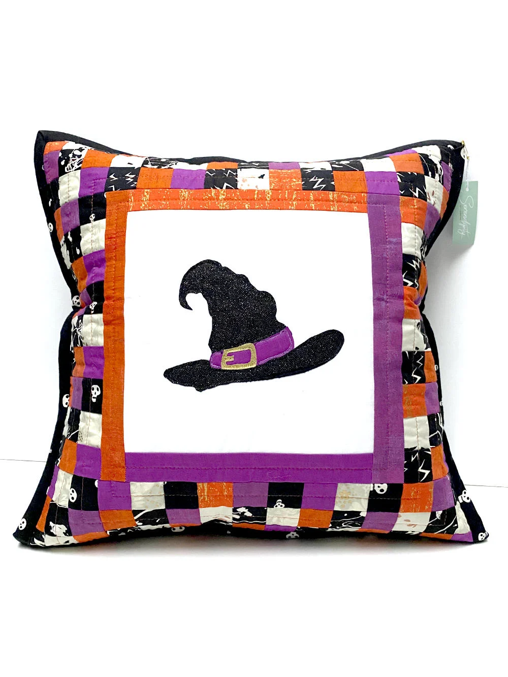 Patchwork-Kissenhülle - Halloween Hexenhut