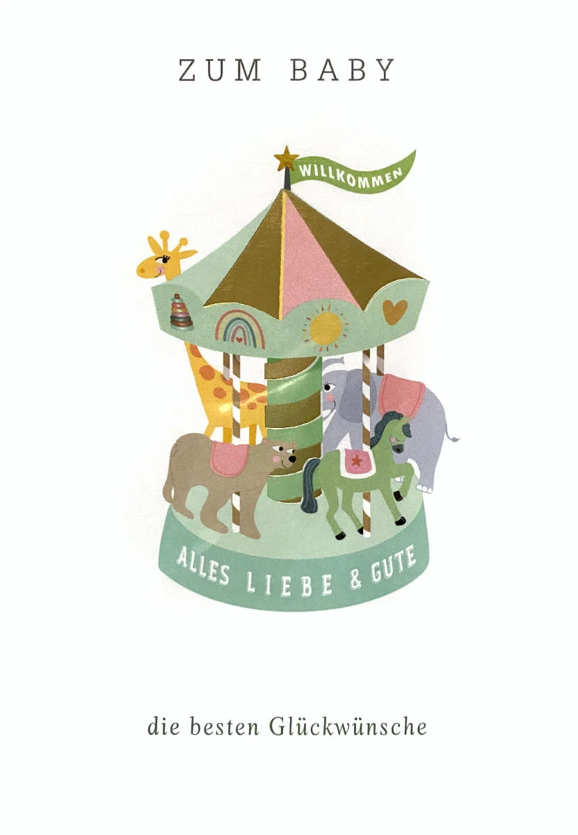 Grußkarte - Zum Baby alles Liebe & Gute - Buntes Karussell