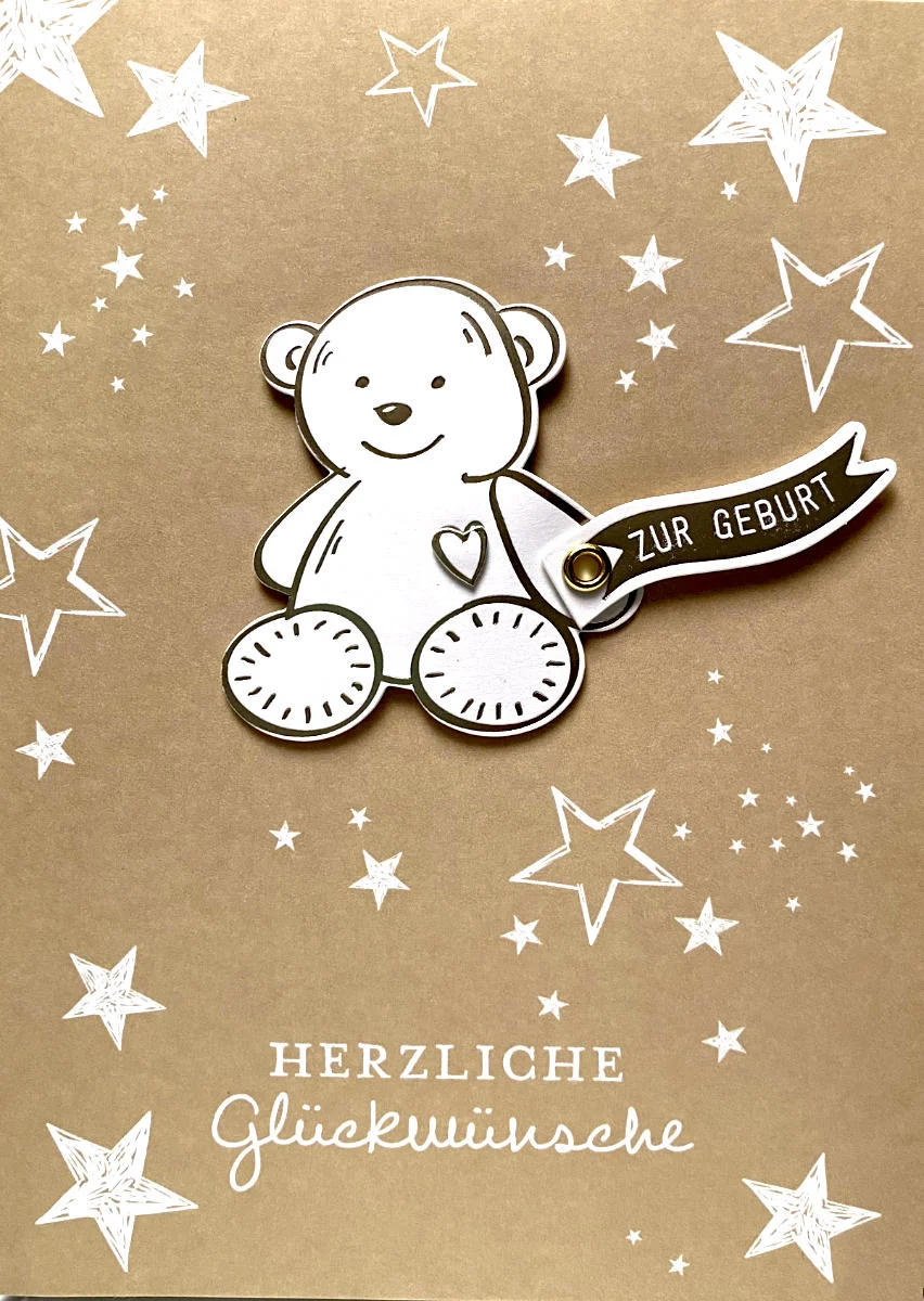 Grußkarte - Zur Geburt Herzliche Glückwünsche - Teddy