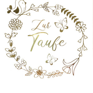 Grußkarte - Zur Taufe - Kranz mit Vogel und Schmetterlingen