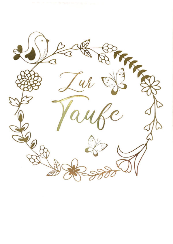 Grußkarte - Zur Taufe - Kranz mit Vogel und Schmetterlingen