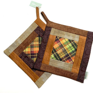 Topflappen-Set - Log Cabin - Braun / kariert
