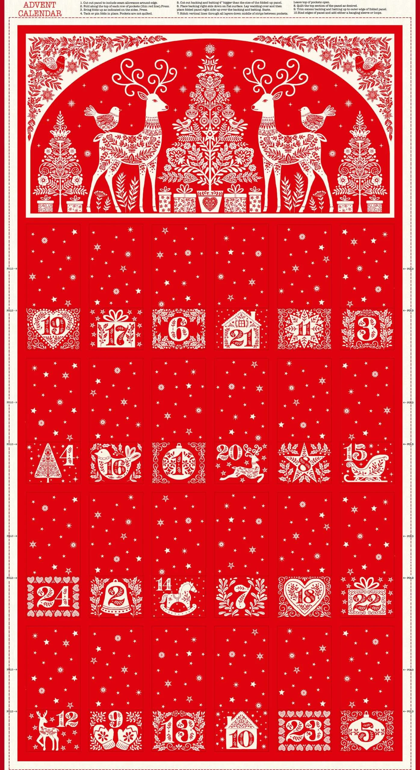 Scandi - Advent Calendar Panel Red - Makower - 117-R
