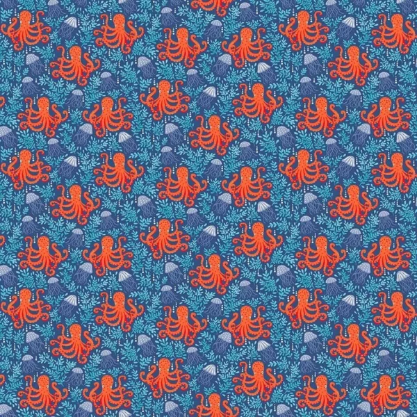 Deep Blue Sea - Octopus Dark Blue - Makower - 140_B8