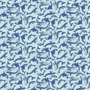 Deep Blue Sea - Fins and Tails White - Makower - 142_W