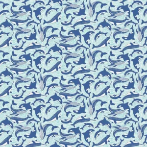 Deep Blue Sea - Fins and Tails White - Makower - 142_W