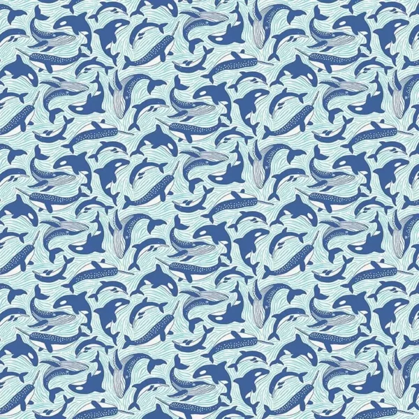 Deep Blue Sea - Fins and Tails White - Makower - 142_W
