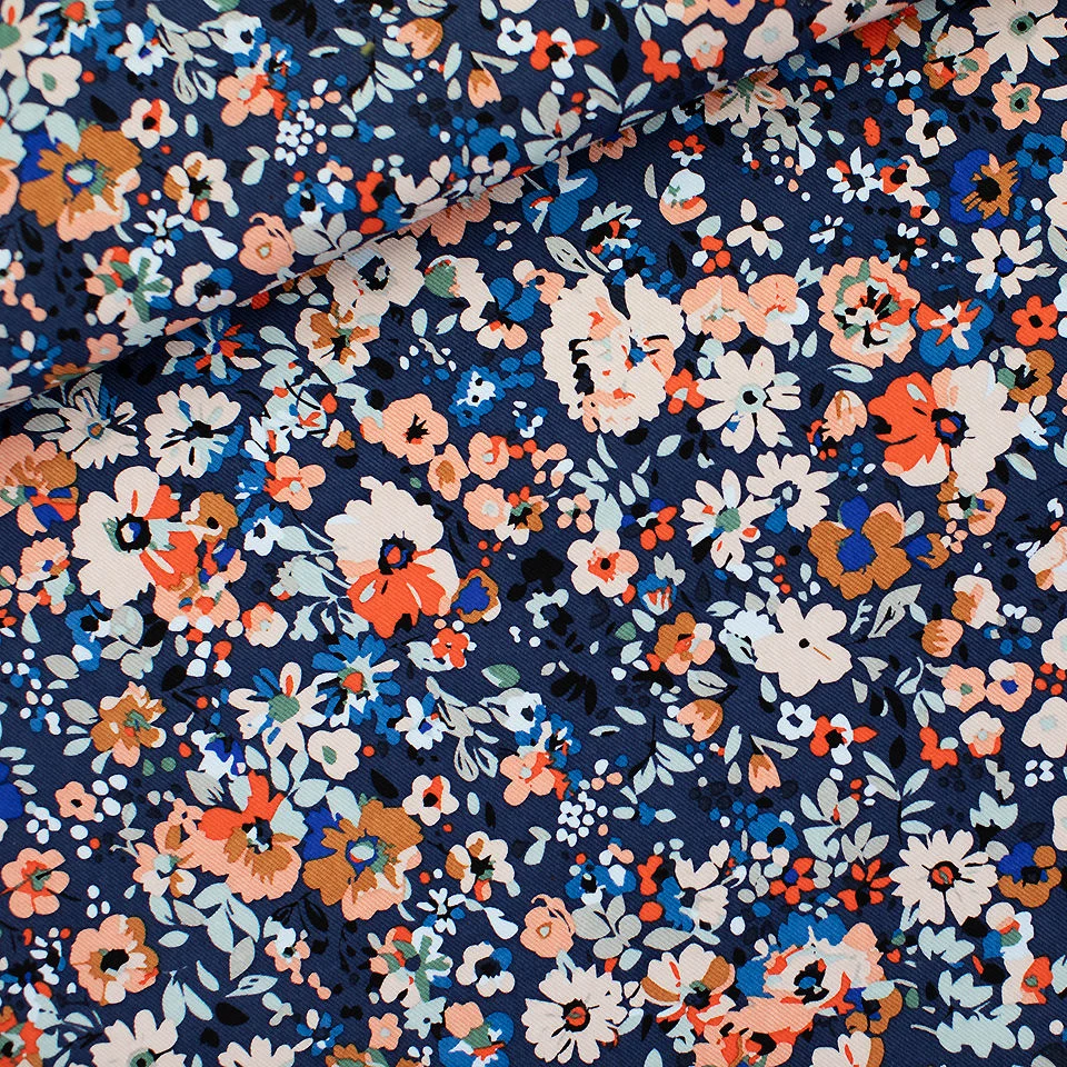 Flower Joy - Oceana Blau - Baumwolle Canvas Gabardine Twill - See You At Six
