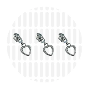 Schieber für Endlos-Reißverschluss #5 - Herzen Silber - 3er Set - ZipperZoo