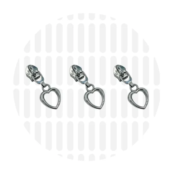 Schieber für Endlos-Reißverschluss #5 - Herzen Silber - 3er Set - ZipperZoo