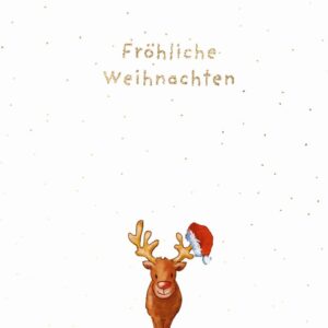 Postkarte - Fröhliche Weihnachten Rudolf mit Weihnachtsmütze