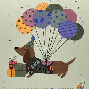 Postkarte - Hoch sollst du leben - Dackel mit Luftballons