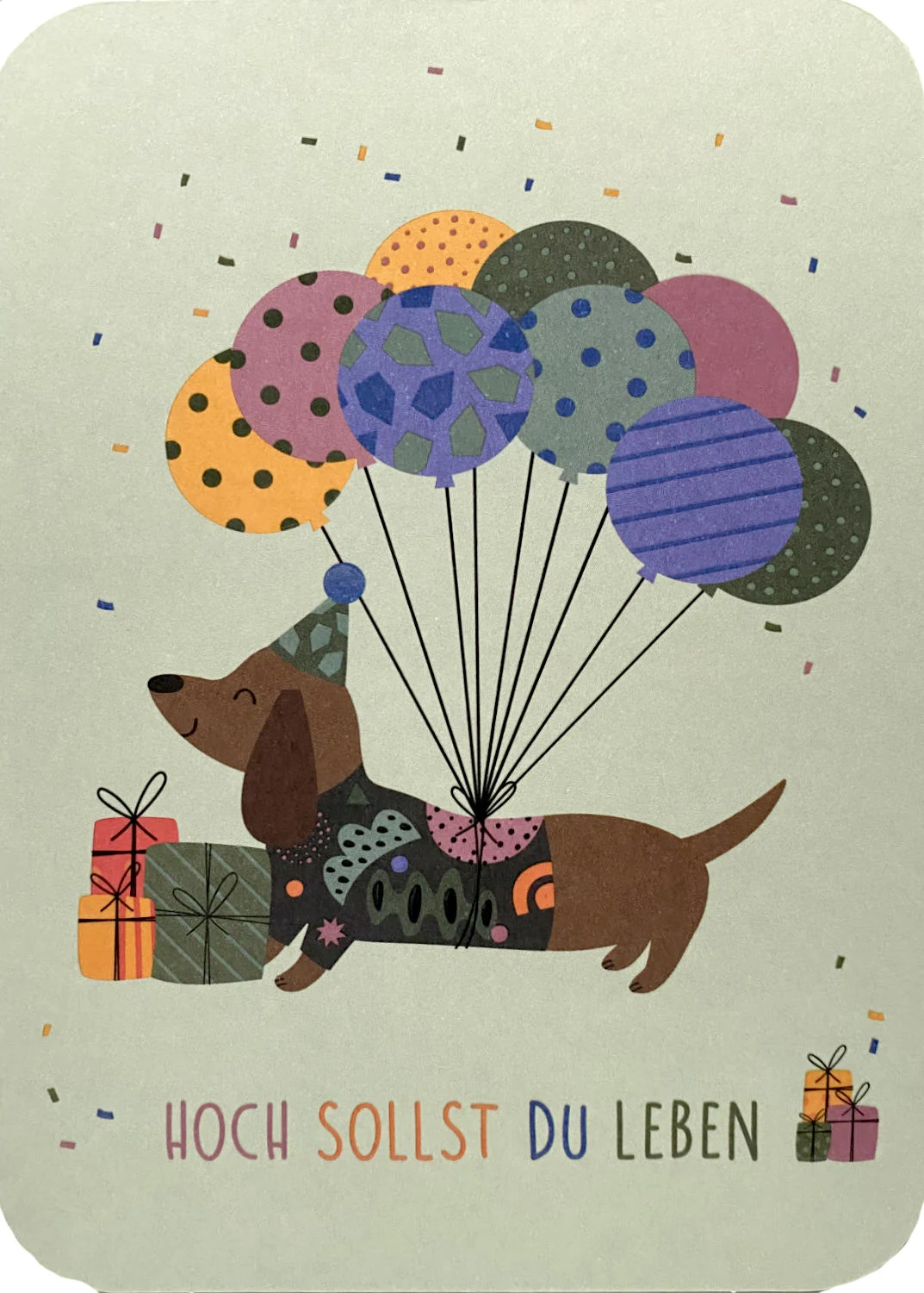 Postkarte - Hoch sollst du leben - Dackel mit Luftballons