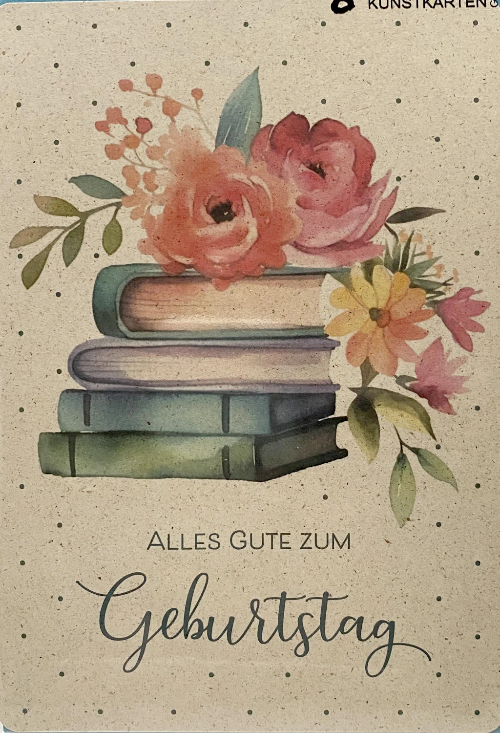 Grußkarte - Alles Gute zum Geburtstag - Blumen und Bücher