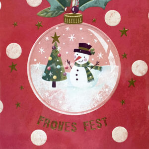 Weihnachtskarte - Frohes Fest - Schneemann in Christbaumkugel