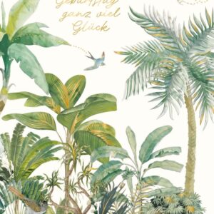 Grußkarte - Zum Geburtstag ganz viel Glück - Pflanzen und Vögel