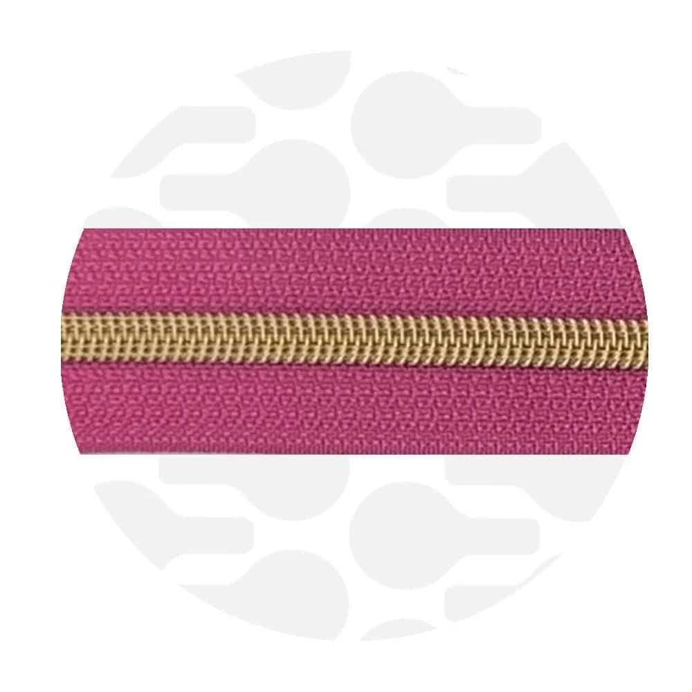 Endlos-Reißverschluss #5 - Hot Pink / Gold - 1-Meter-Zuschnitt - ZipperZoo
