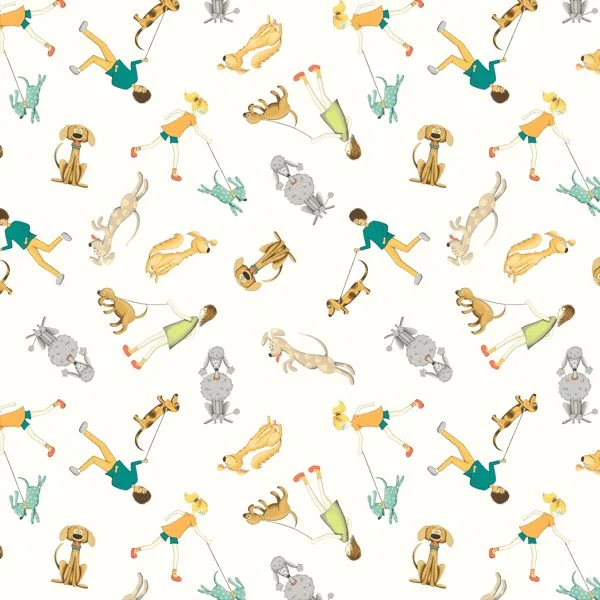 Be My Neighbor - Dog Walkers Ivory - Windham Fabrics - 53161-1
